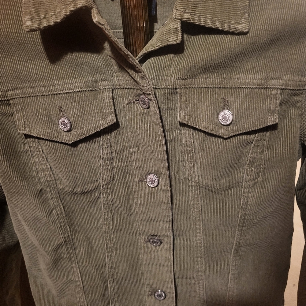 Vintage Y2K GAP Corduroy Trucker Olive Green Jacket Size Medium - Picture 3 of 6
